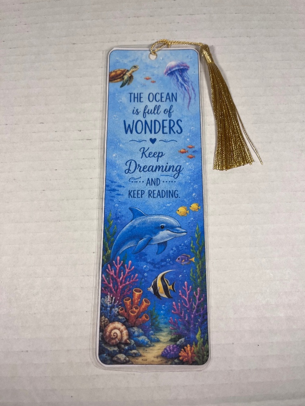 Ocean Bookmark Laminated with Gold Tassel